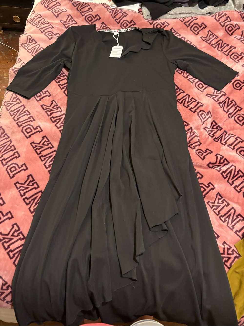 Versatile Black Midi Dress with Pleated Front
